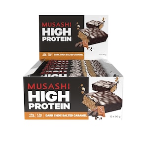 Musashi High Protein Bar Dark Choc Salted Caramel 12 x 90g