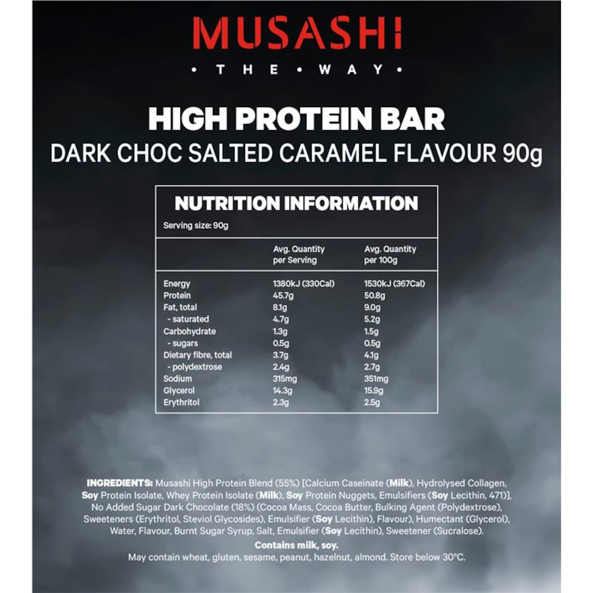 Musashi High Protein Bar Dark Choc Salted Caramel 12 x 90g