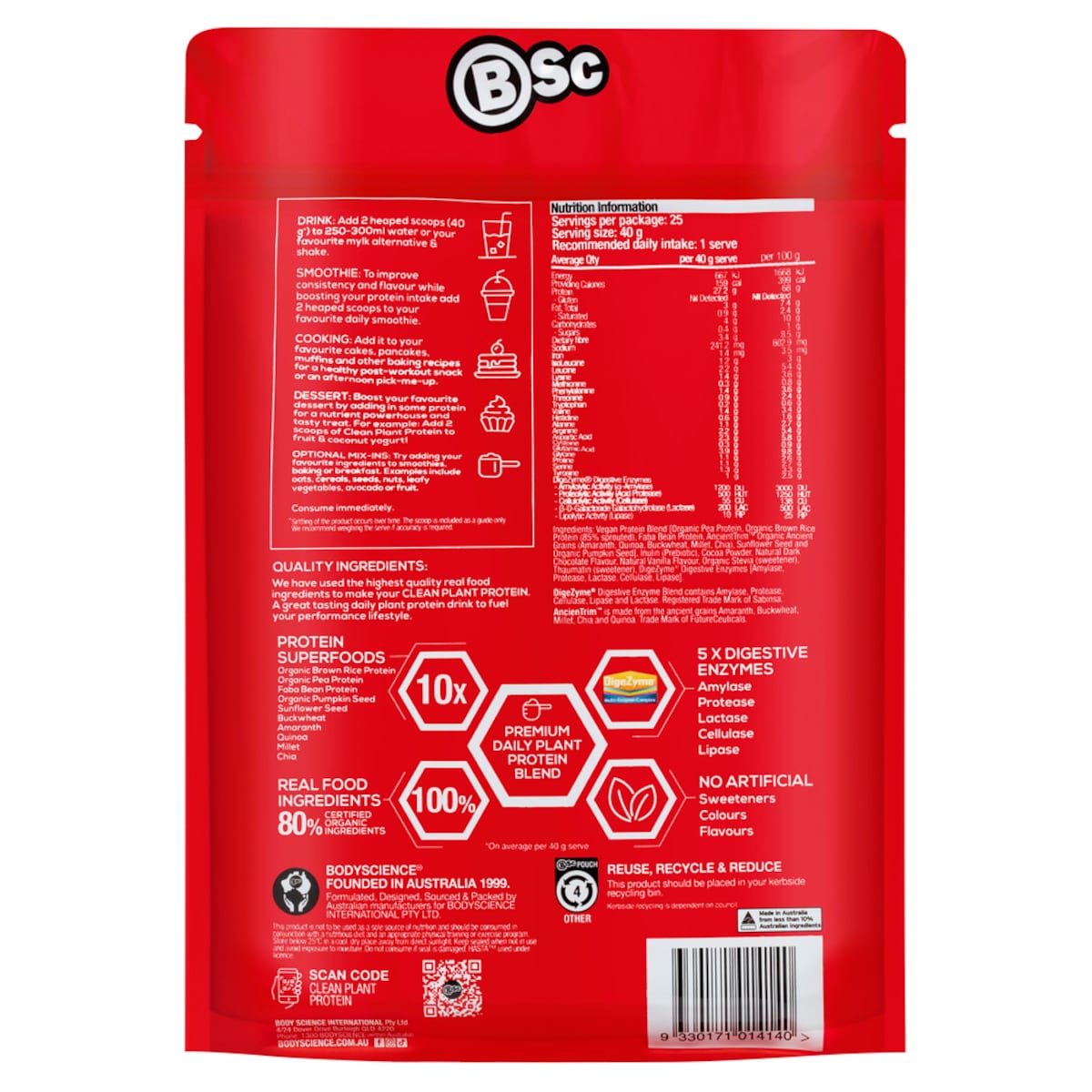 BSc Body Science Clean Plant Protein Rich Chocolate 1kg