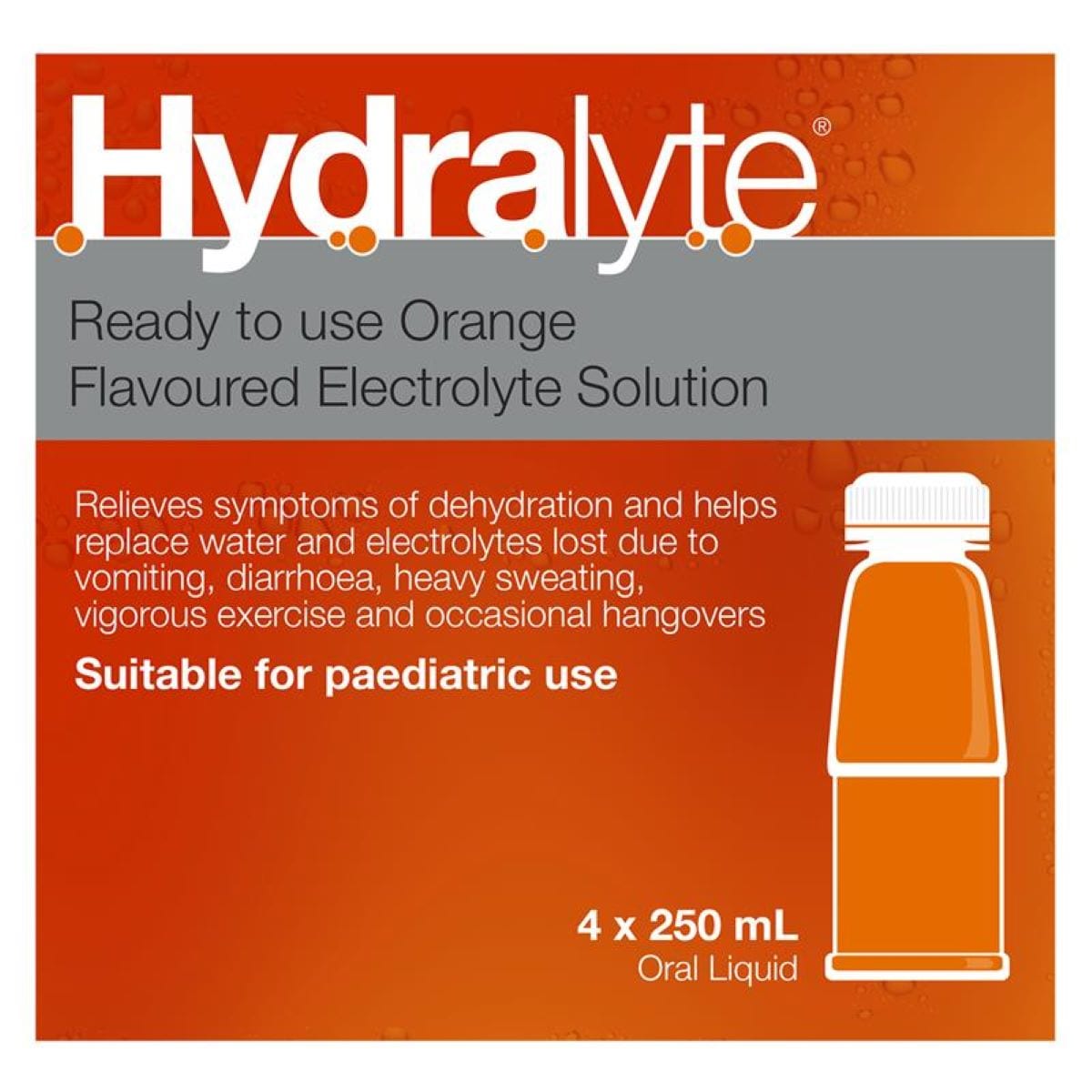 Hydralyte Ready to Use Electrolyte Solution Orange 4 x 250ml