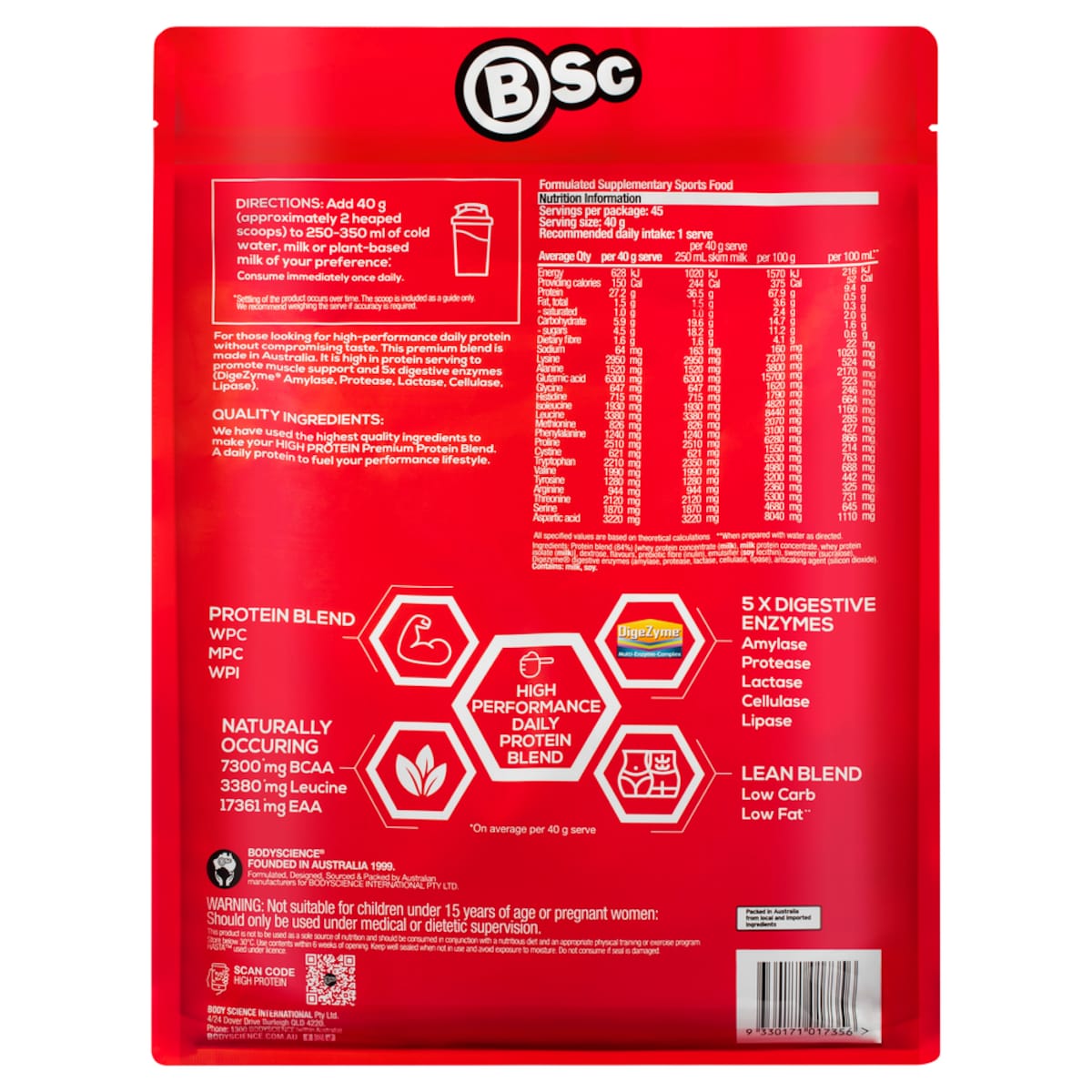 BSc Body Science High Protein Powder Vanilla - 1.8kg
