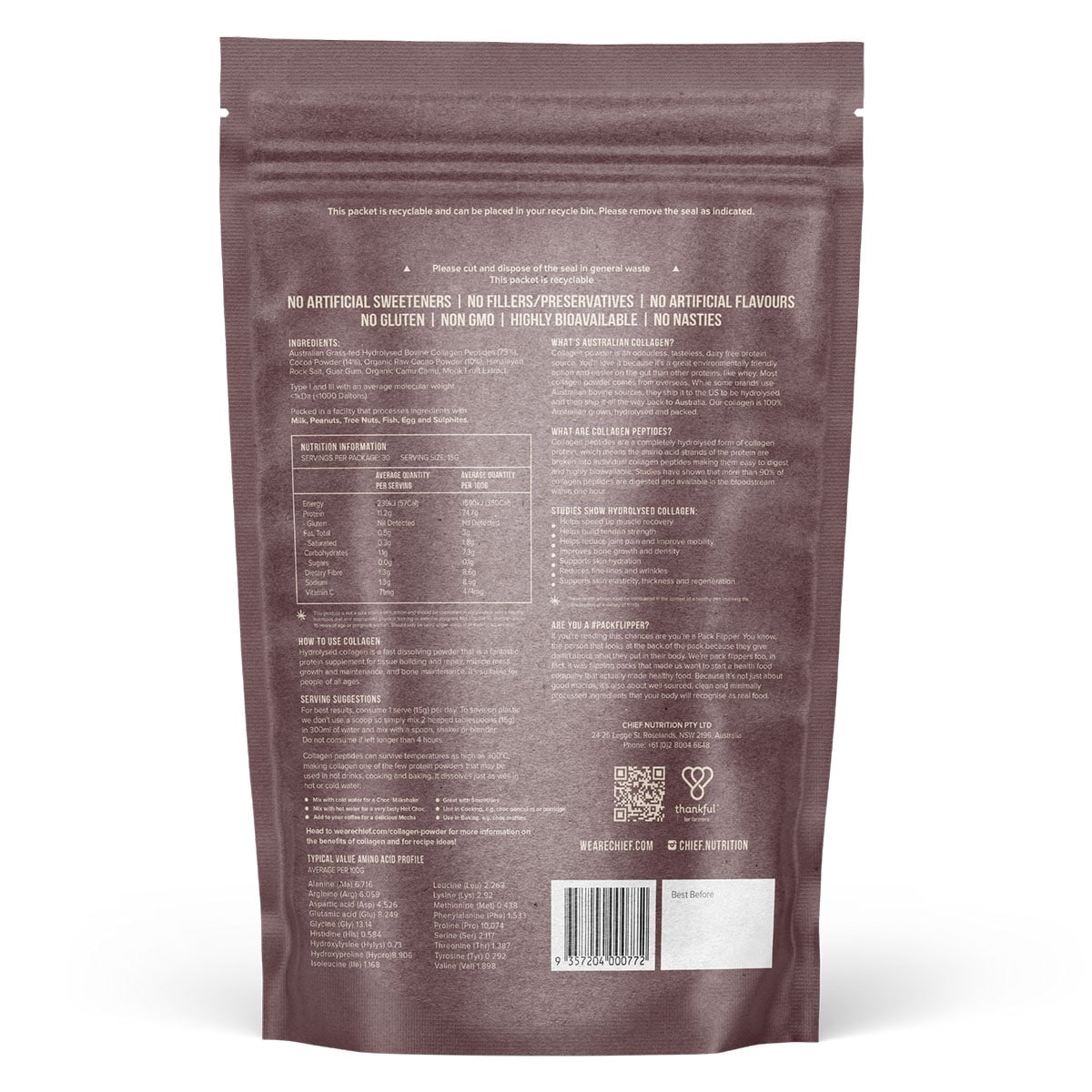 Chief Australian Collagen Protein Powder Dark Choc 450g