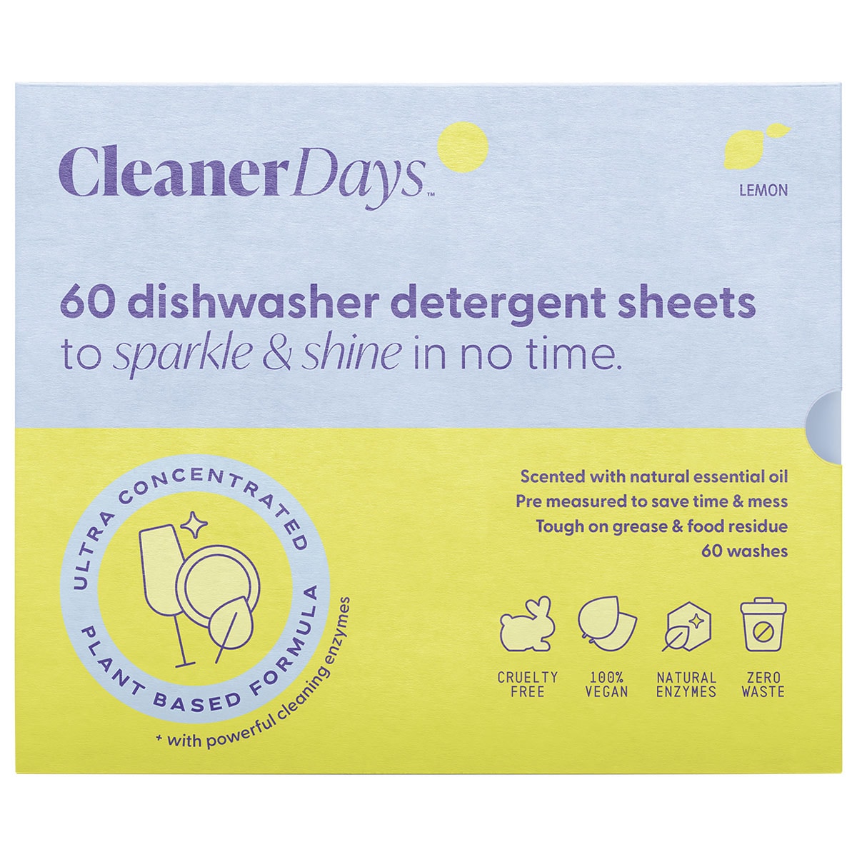 Cleaner Days Dishwasher Detergent Sheets - Lemon 60 Pack