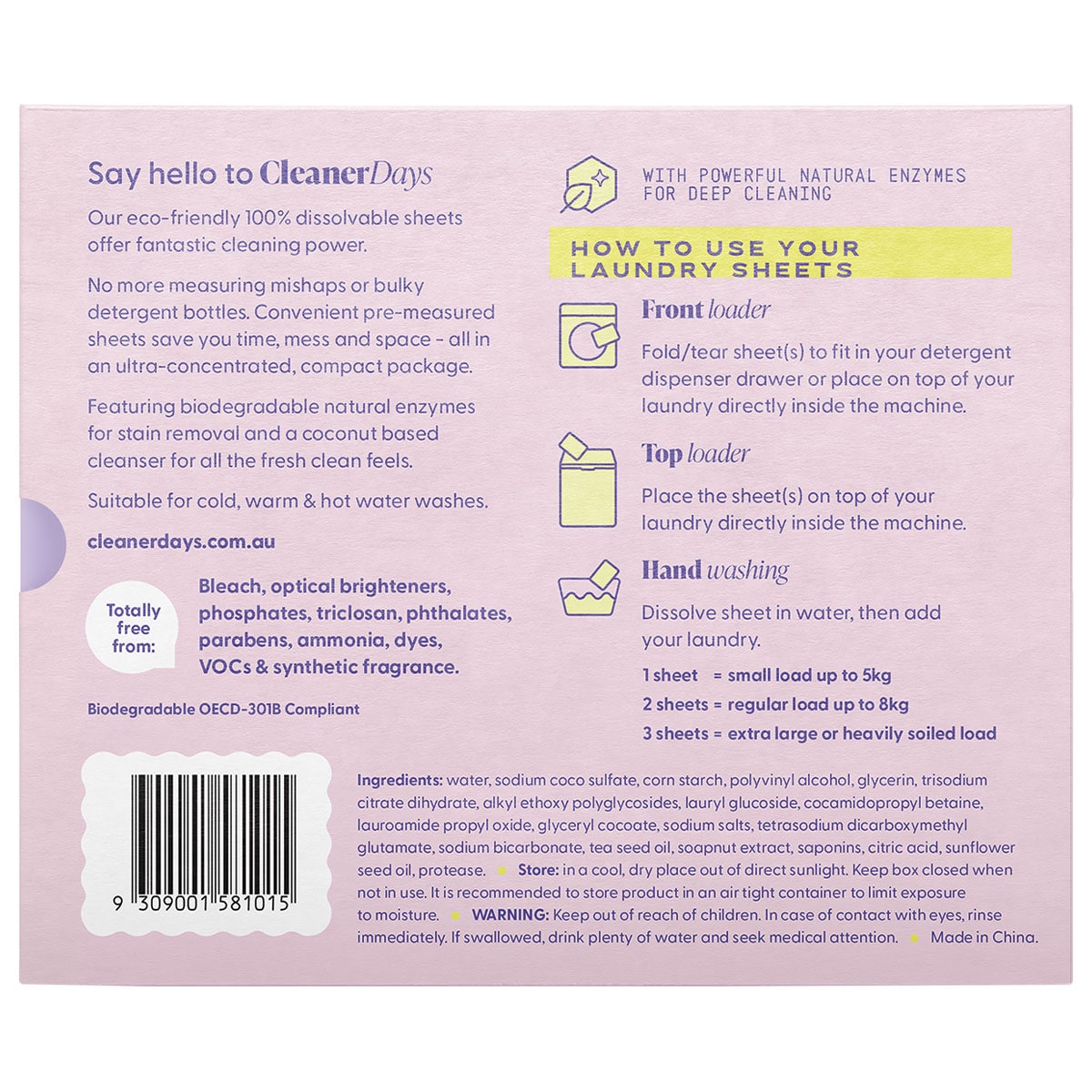 Cleaner Days Laundry Detergent Sheets - Fragrance Free 60 Pack