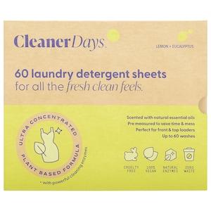 Cleaner Days Laundry Detergent Sheets - Lemon + Eucalyptus 60 Pack