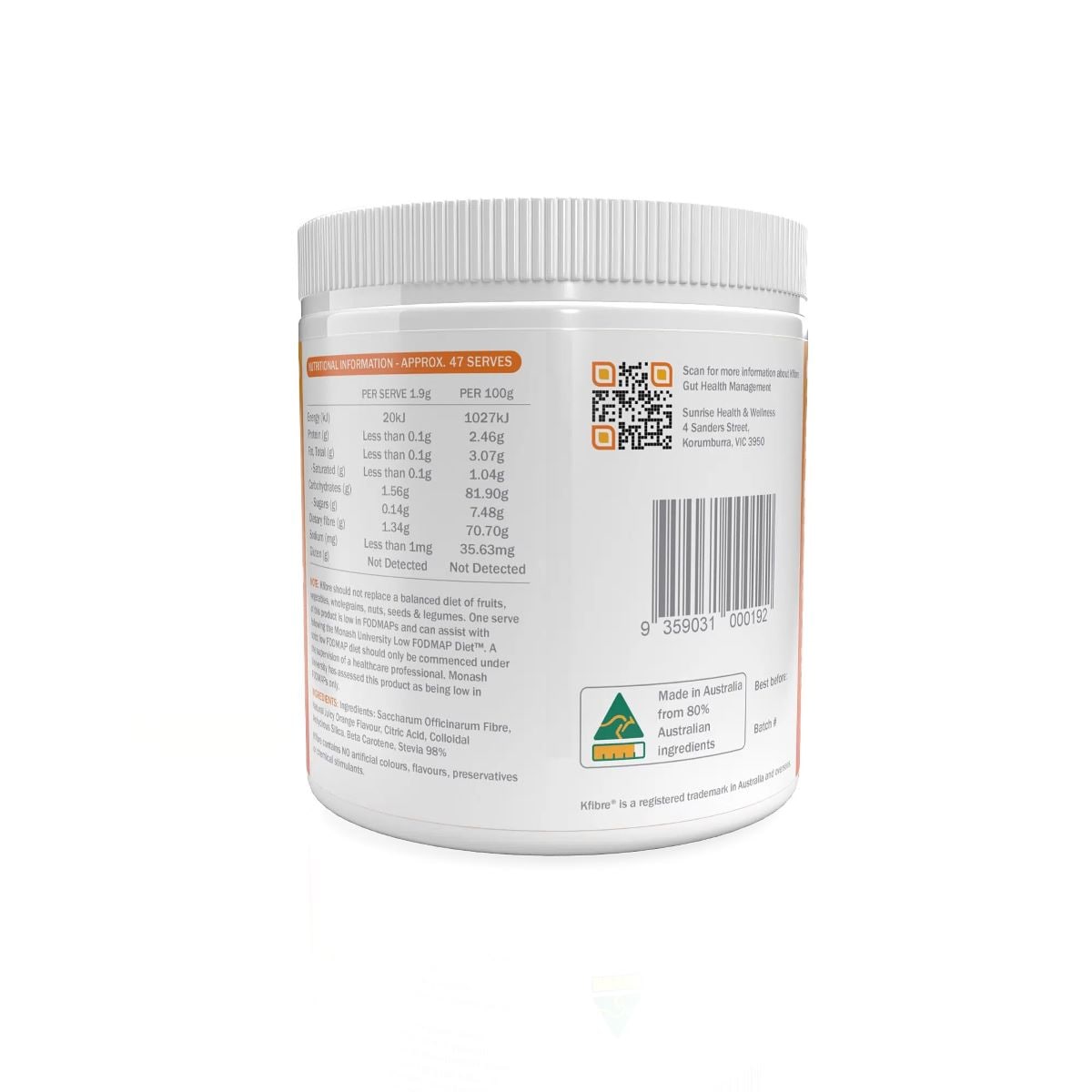 Kfibre Essential Gut Health Fibre Orange Flavour Tub 80g