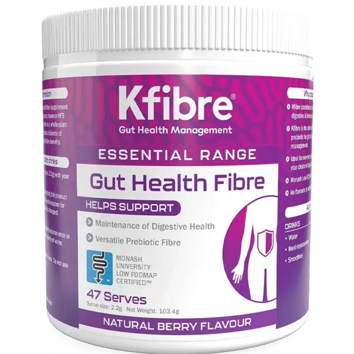 Kfibre Essential Gut Health Fibre Berry Flavour Tub 80g | Healthylife Australia