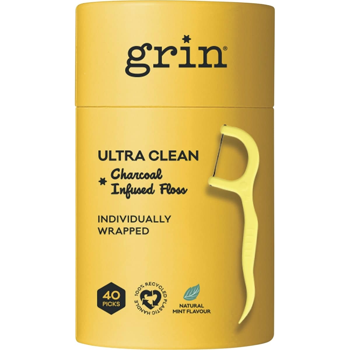 GRIN Charcoal Infused Dental Floss Pick Ultra Clean 40 Pack
