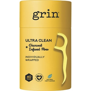 GRIN Charcoal Infused Dental Floss Pick Ultra Clean 40 Pack