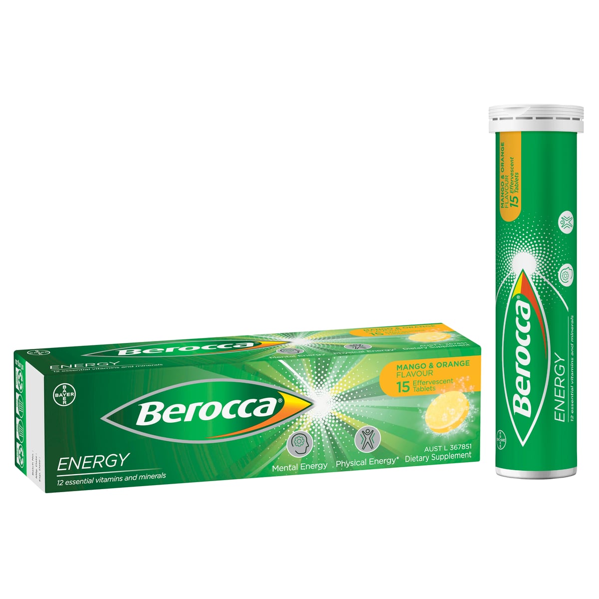 Berocca Energy Mango & Orange 15 Effervescent Tablets