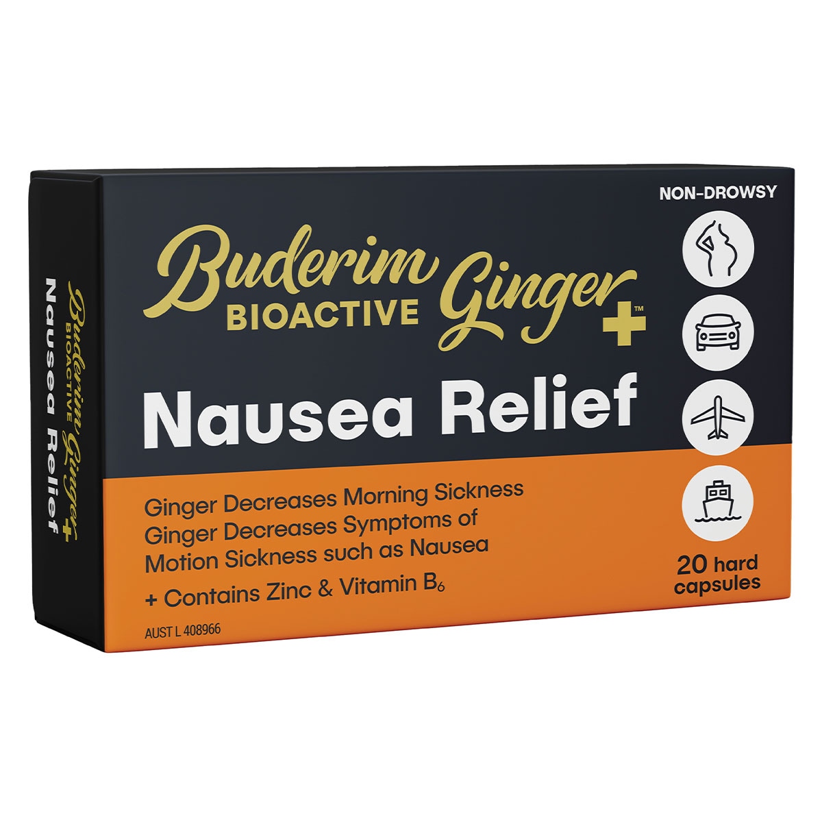 Buderim BioActive Ginger+ Nausea Relief 20 Capsules