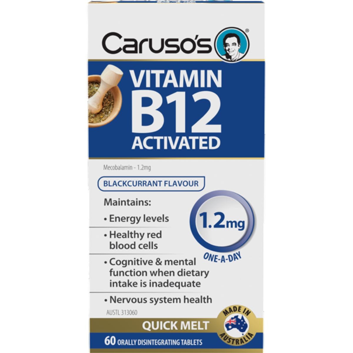 Carusos Vitamin B12 Activated Quick Melt 60 Tablets Australia