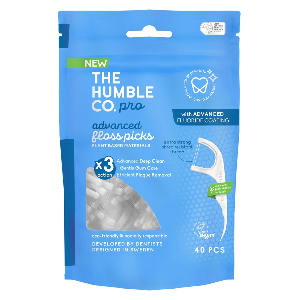 The Humble Co Floss Picks With Fluoride 40 Pack