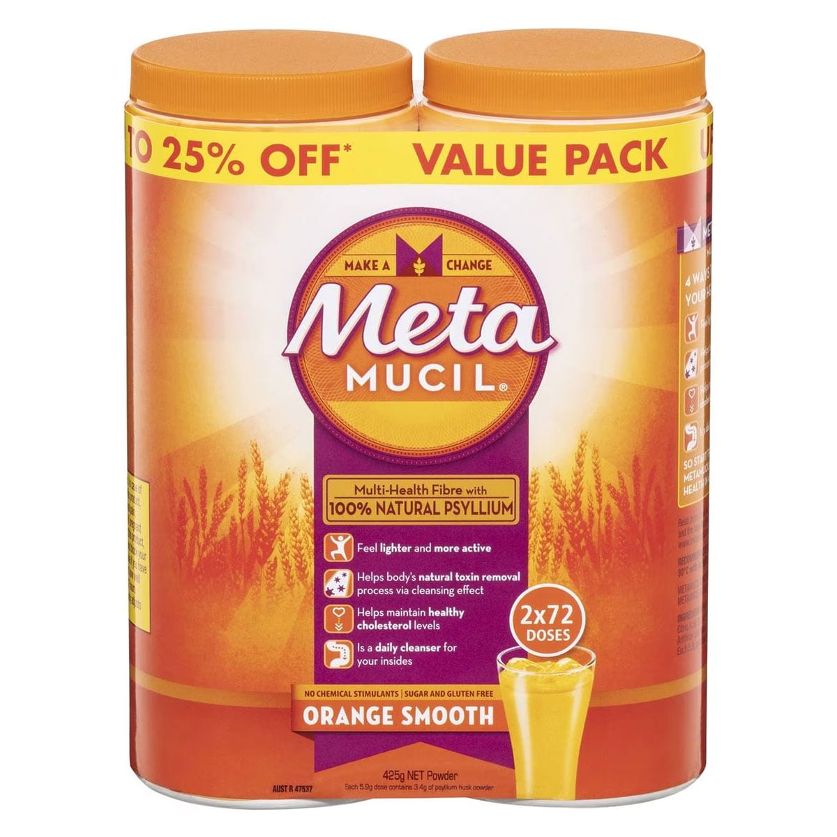 Metamucil Fibre Supplement Smooth Orange 2 x 425g