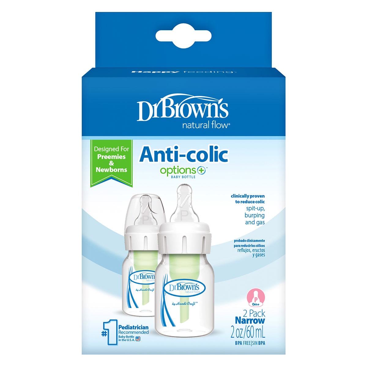 Dr Brown's Options Narrow Neck Bottle with Preemie Teat 2 x 60ml