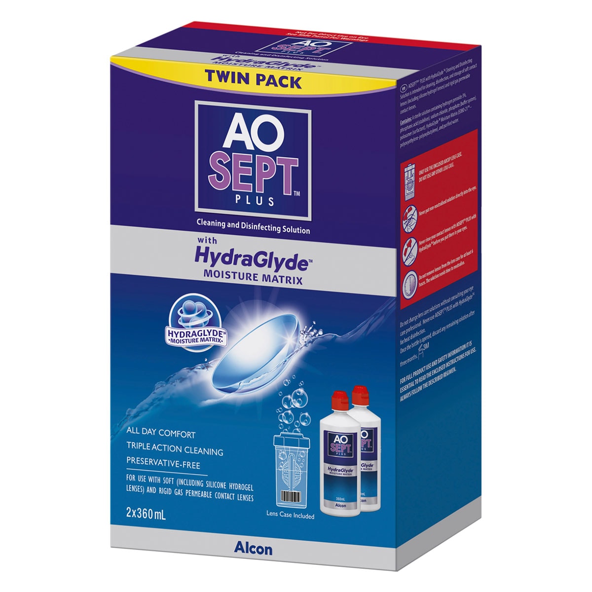 AoSept Plus HydraGlyde Twin Pack 2 x 360ml + Case