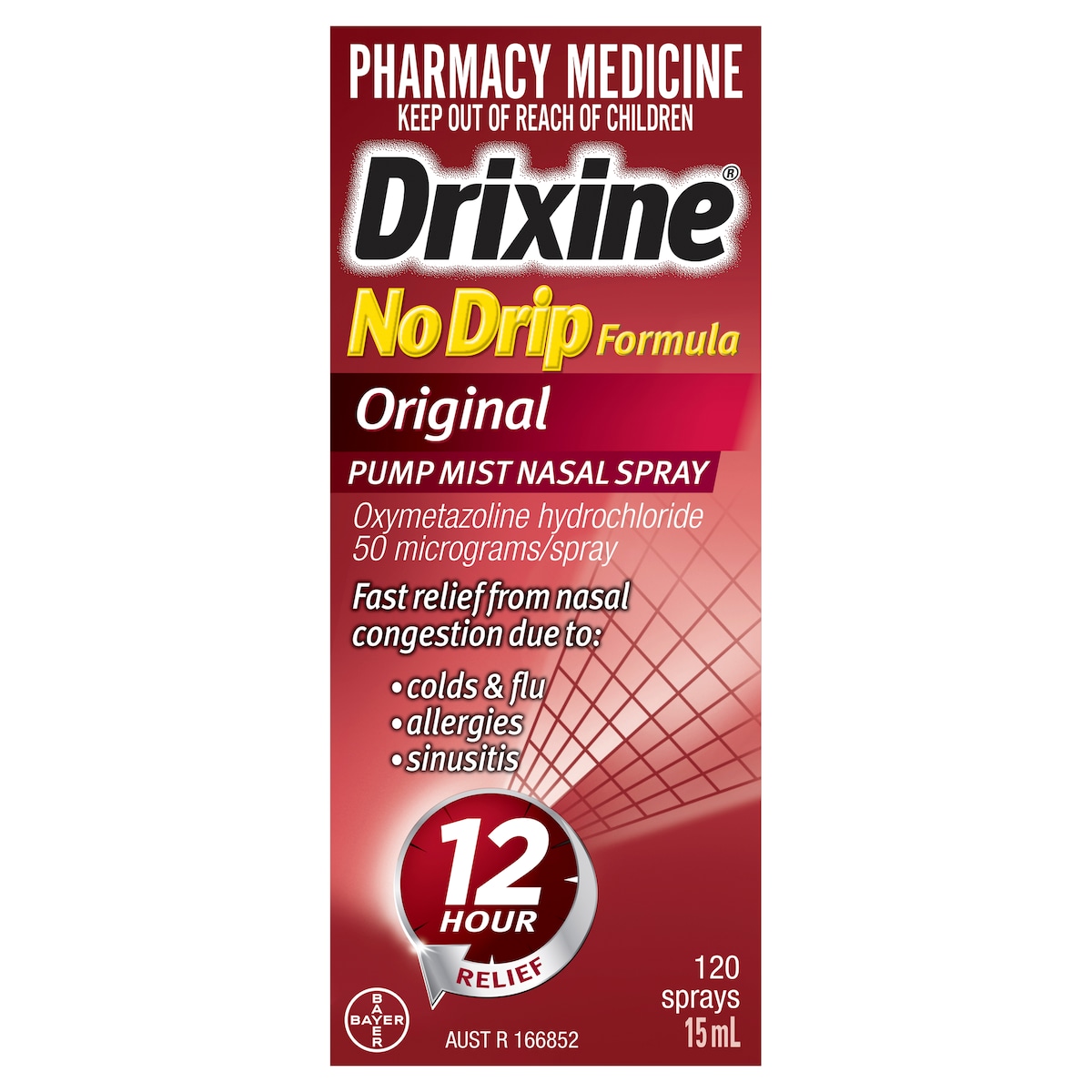 Drixine No Drip Nasal Spray Original 12 Hour Relief 15ml