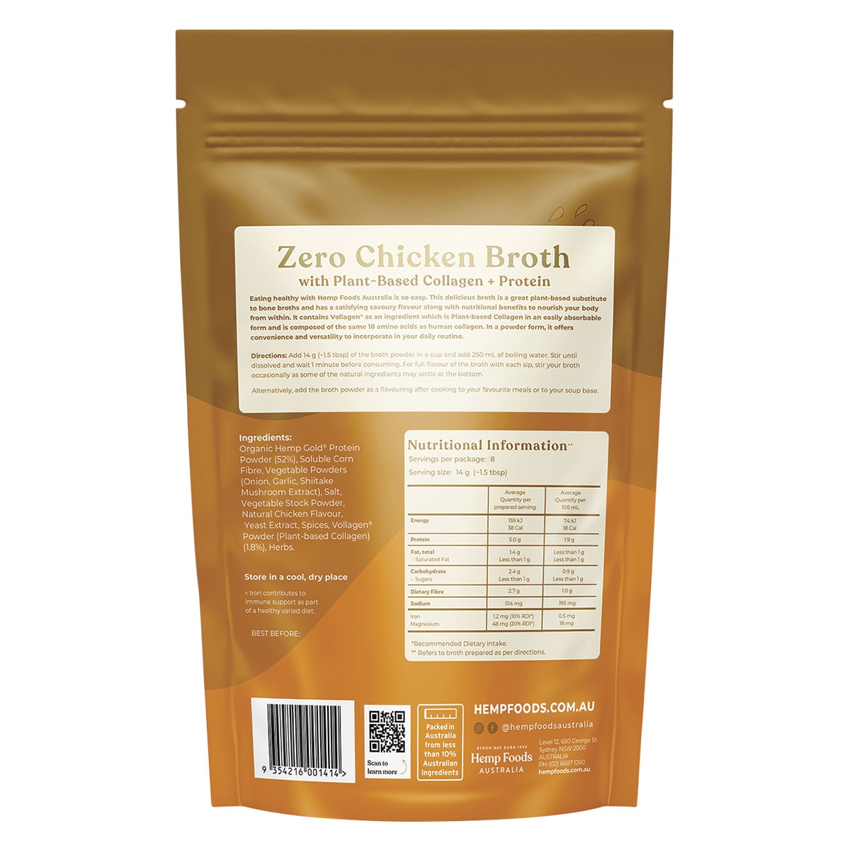 Hemp Foods Australia Immunity Support Zero Chicken Broth 112g