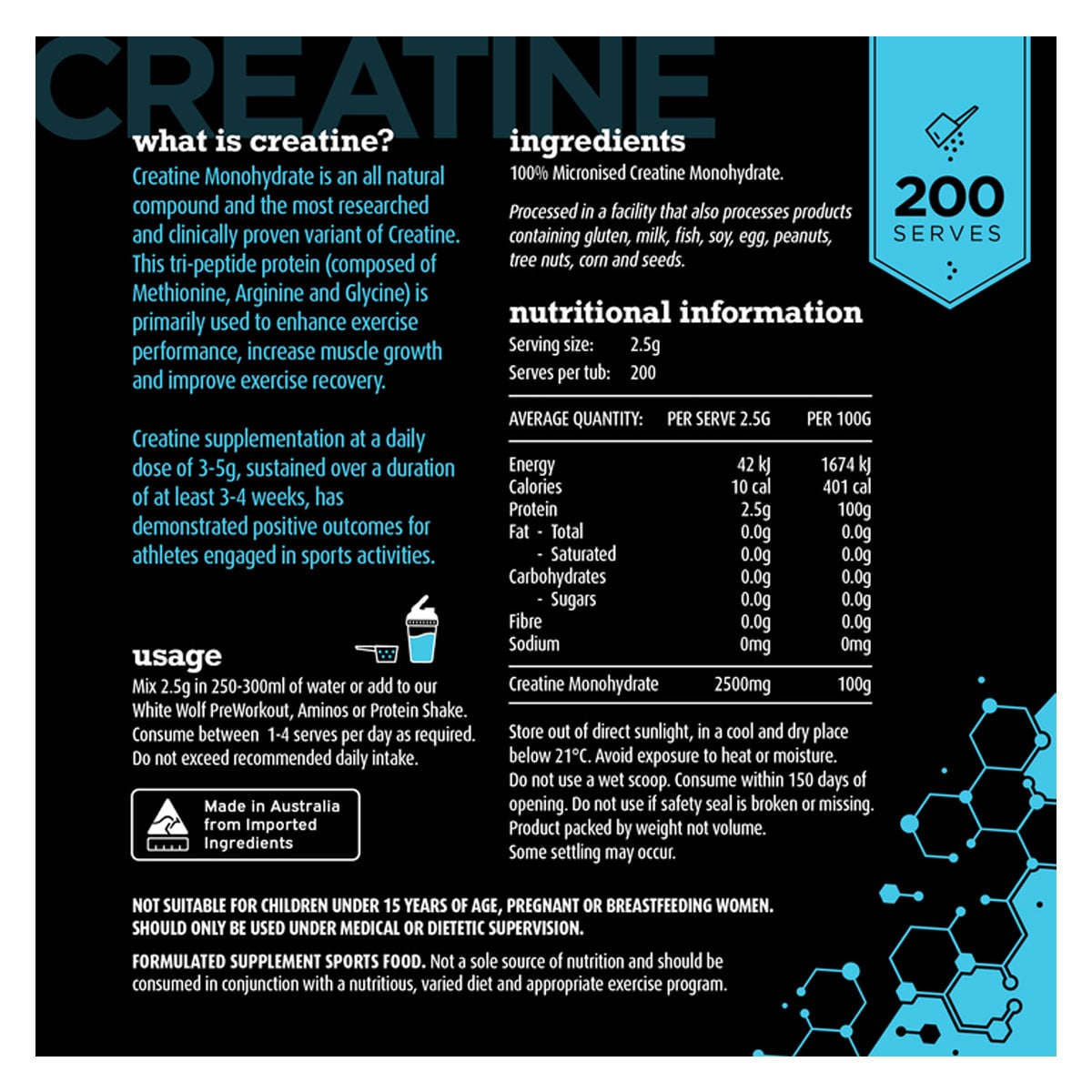 White Wolf Nutrition Creatine Monohydrate 500g