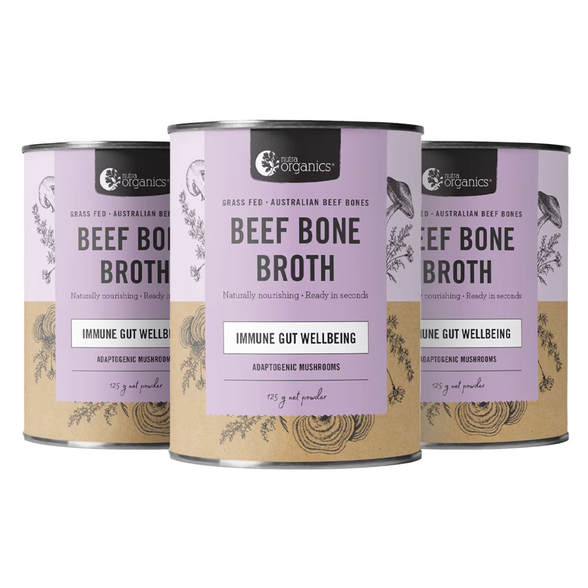 Nutra Organics Beef Bone Broth Adaptogenic Mushroom 125g 3 Pack