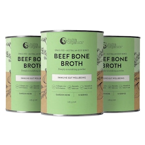 Nutra Organics Beef Bone Broth Powder Garden Herb 125g 3 Pack