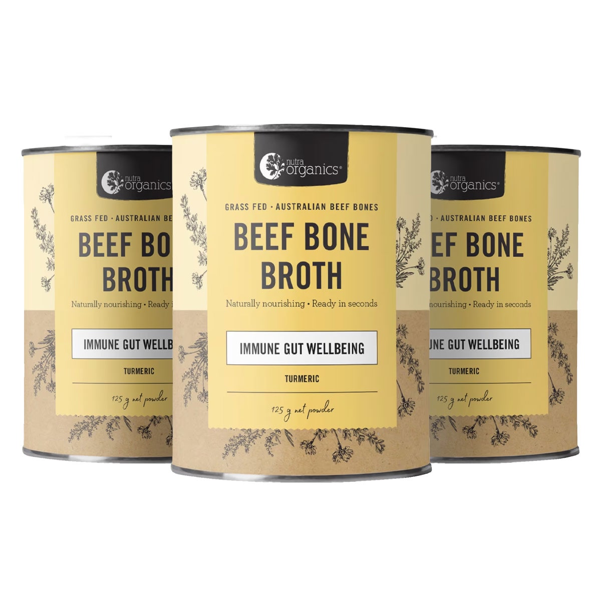 Nutra Organics Beef Bone Broth Turmeric 125g 3 Pack