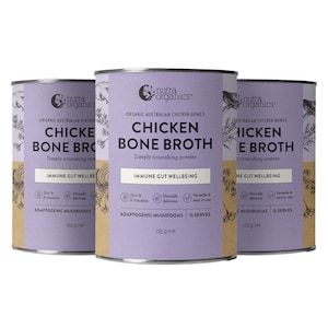 Nutra Organics Chicken Bone Broth Powder Adaptogenic Mushrooms 125g 3 Pack