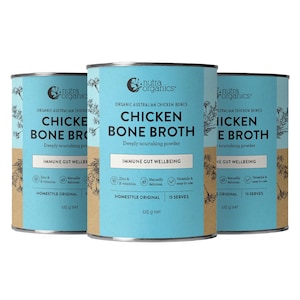 Nutra Organics Chicken Bone Broth Powder Homestyle Original 125g 3 Pack
