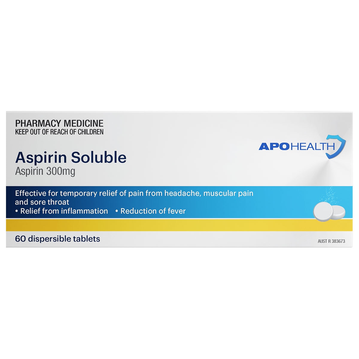 APOHEALTH Aspirin Soluble 300mg 60 Tablets | Healthylife