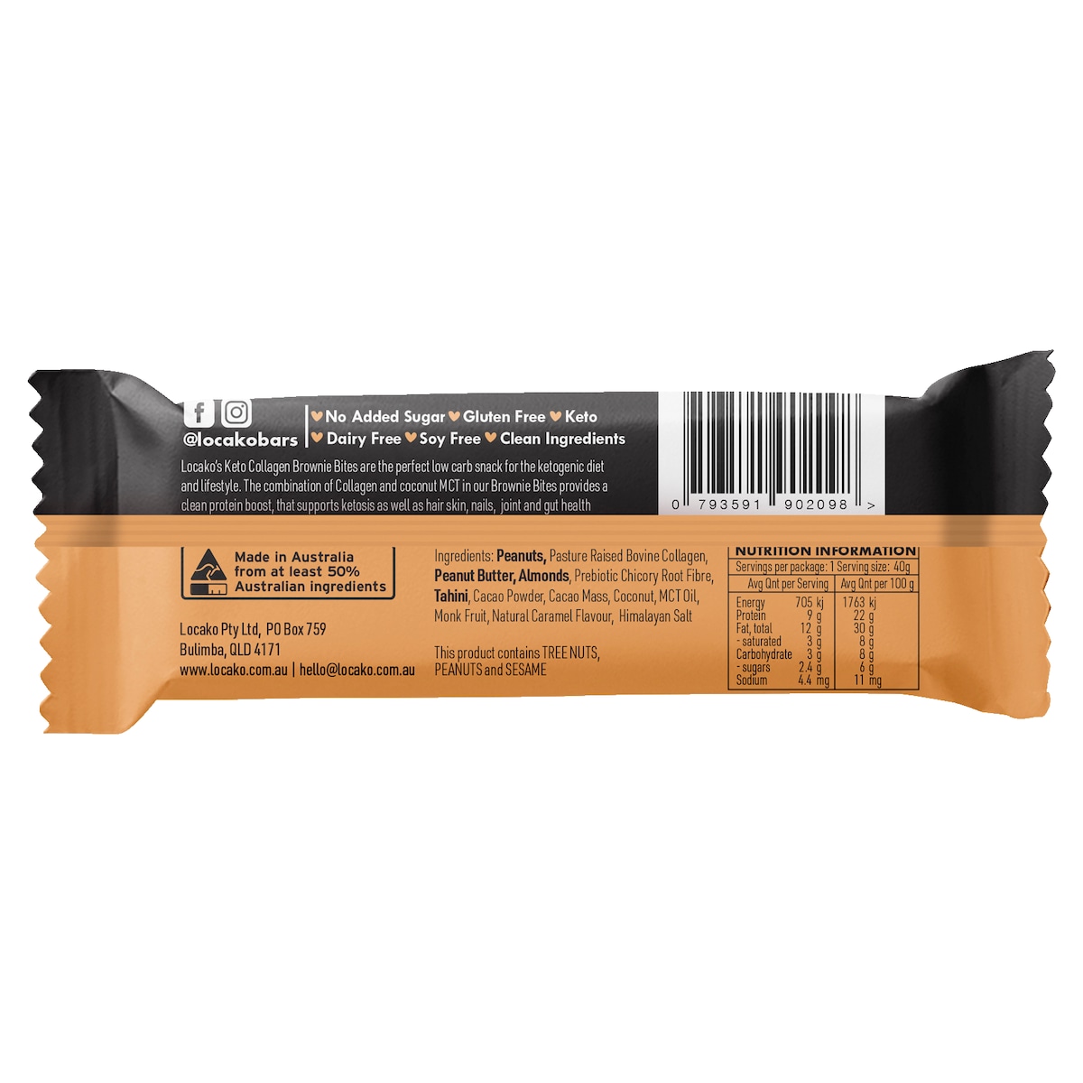 Locako Keto Collagen Brownie Bite Peanut Butter Caramel 40g