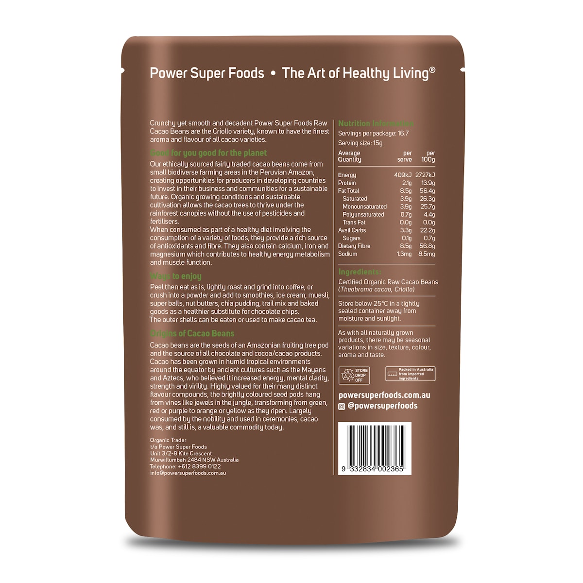 Power Super Foods Cacao Beans Origin 250g