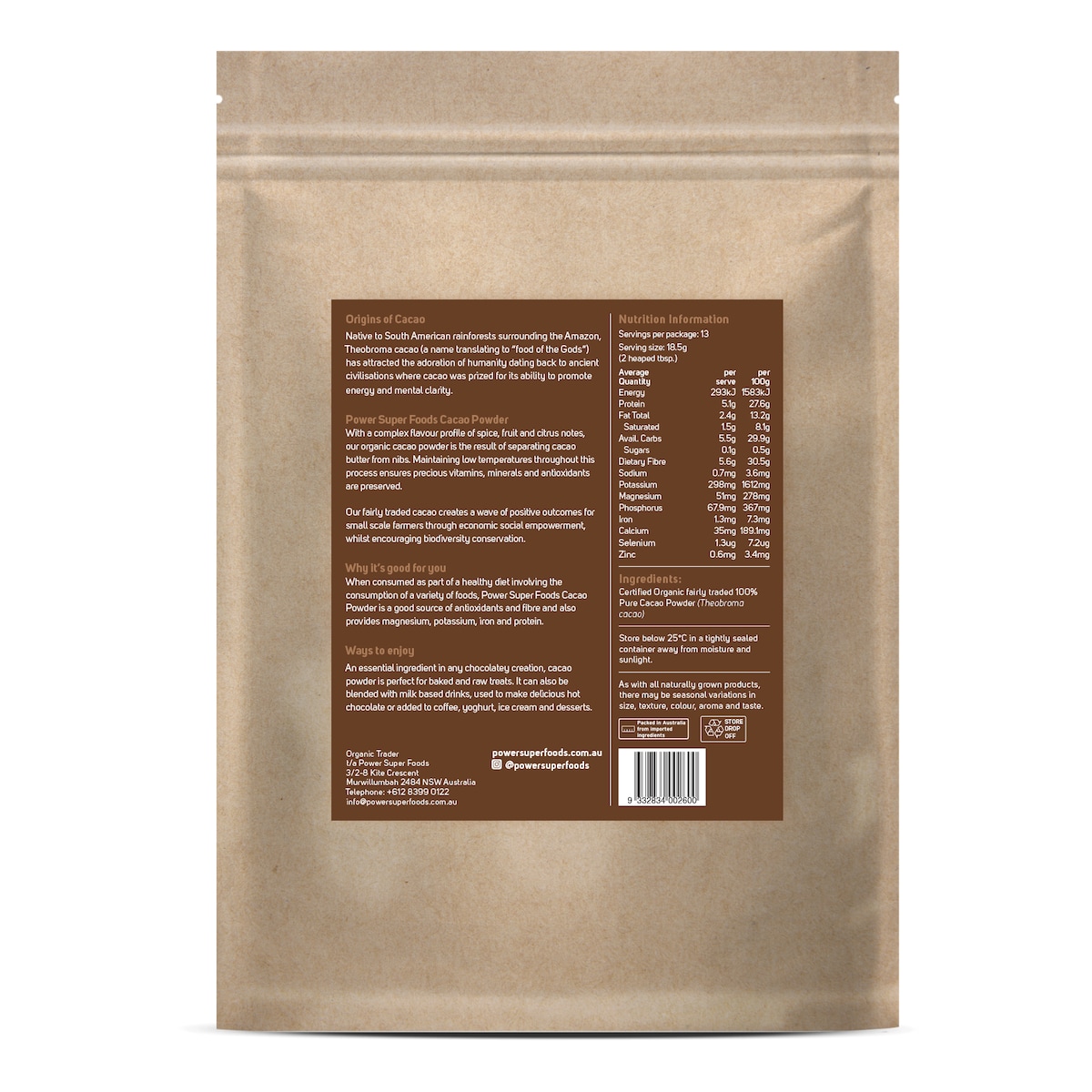 Power Super Foods Organic Cacao Powder 250g