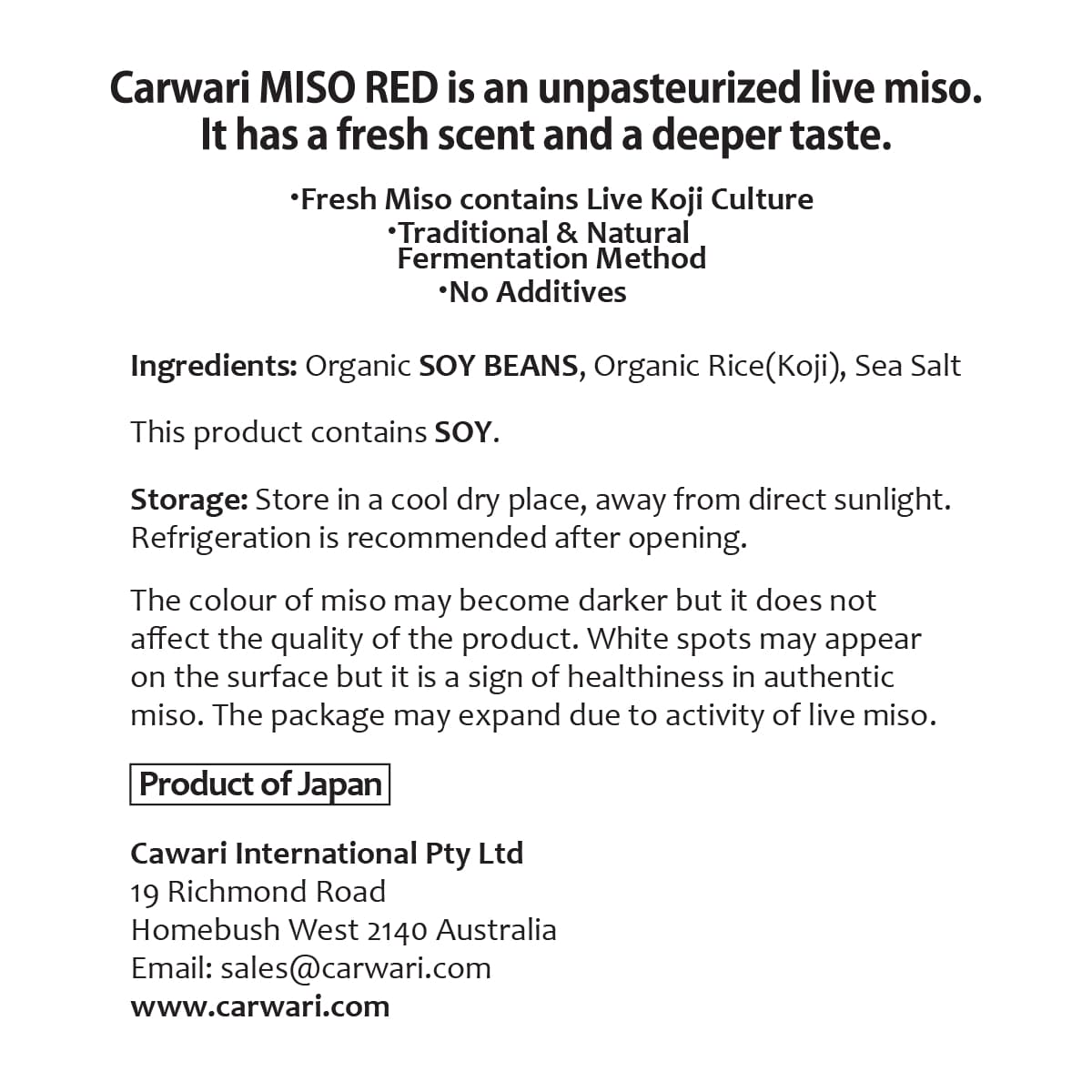 Carwari Organic Miso Paste Red 500g