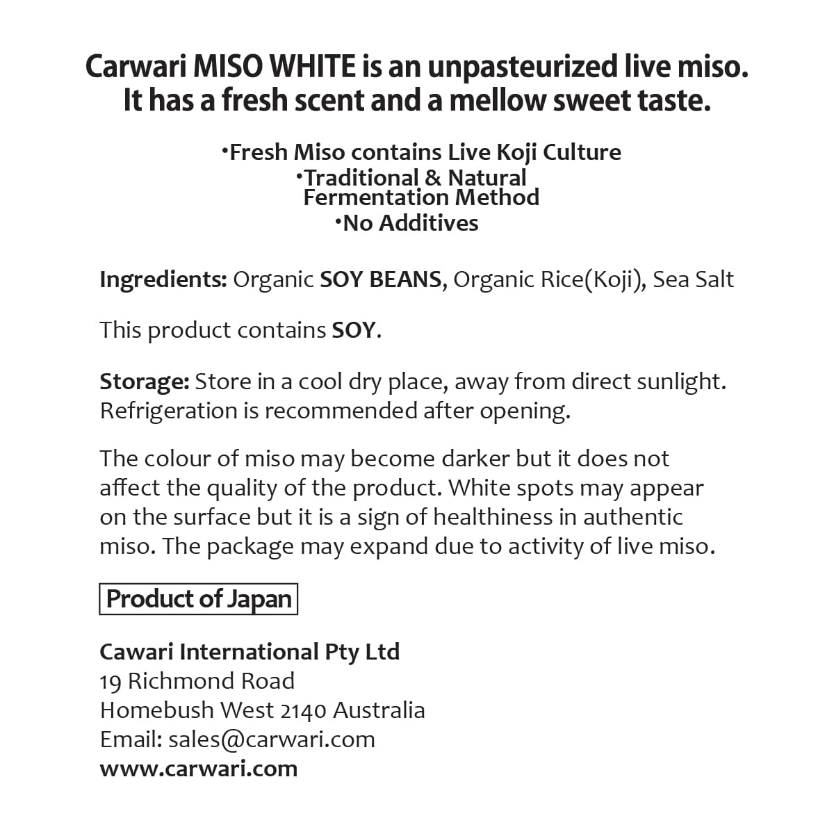 Carwari Organic Miso Paste White 500g