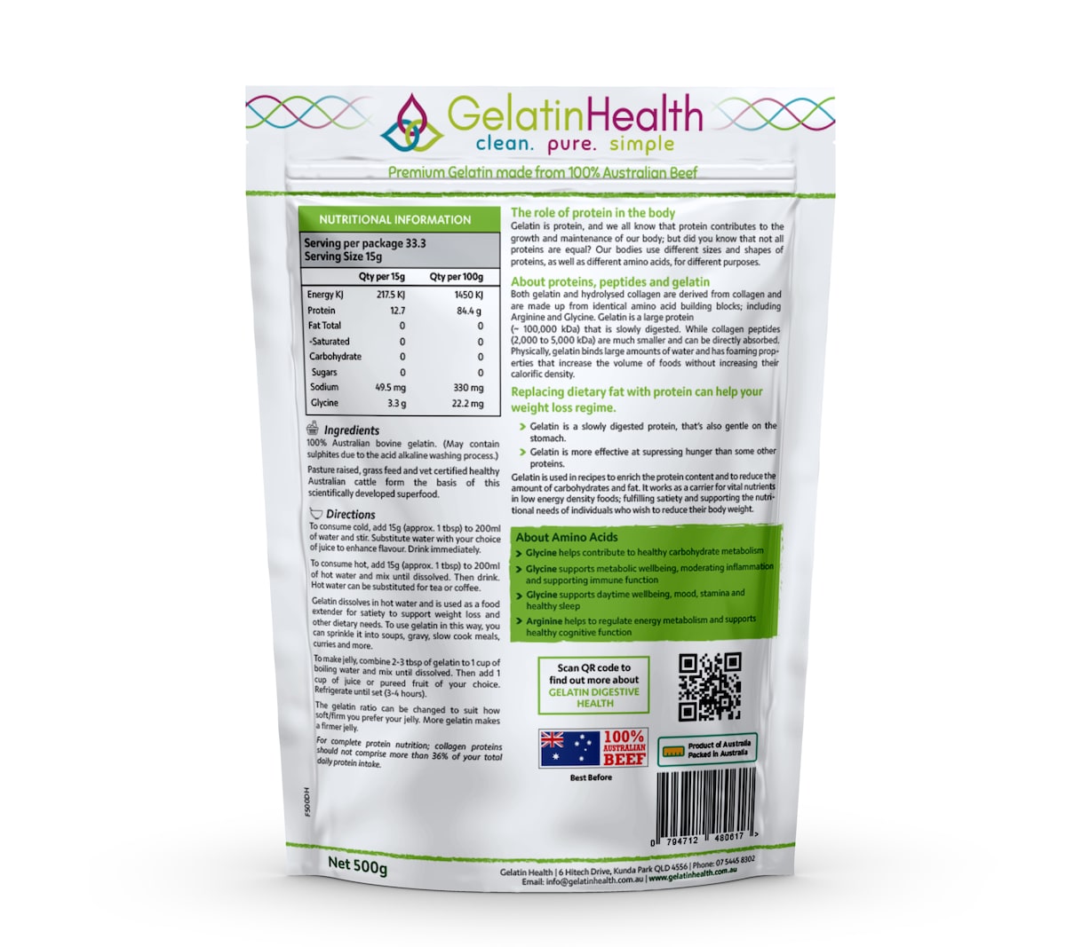 Gelatin Health Gelatin - Food Grade 500g