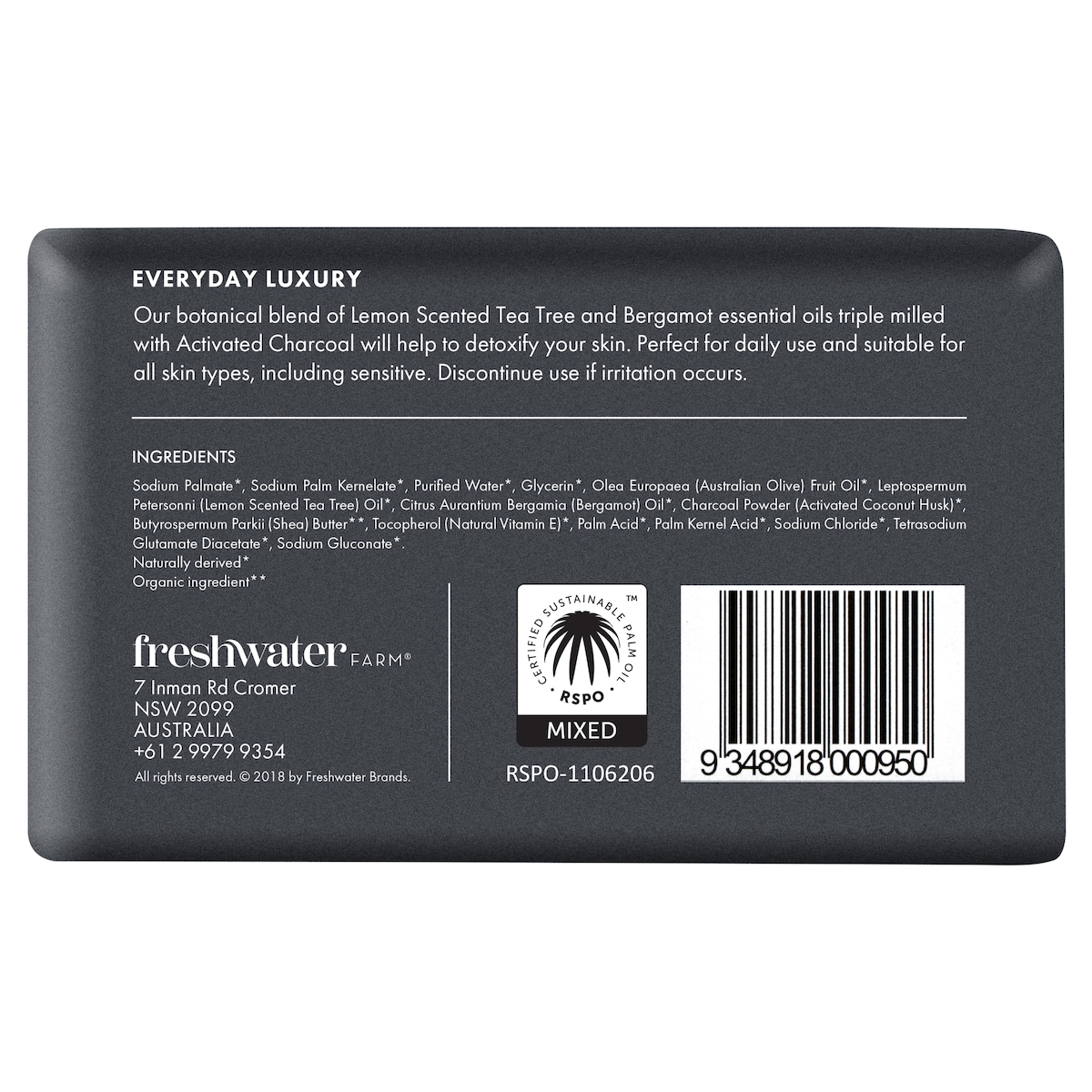 Freshwater Farm Activated Charcoal Body Bar 200g