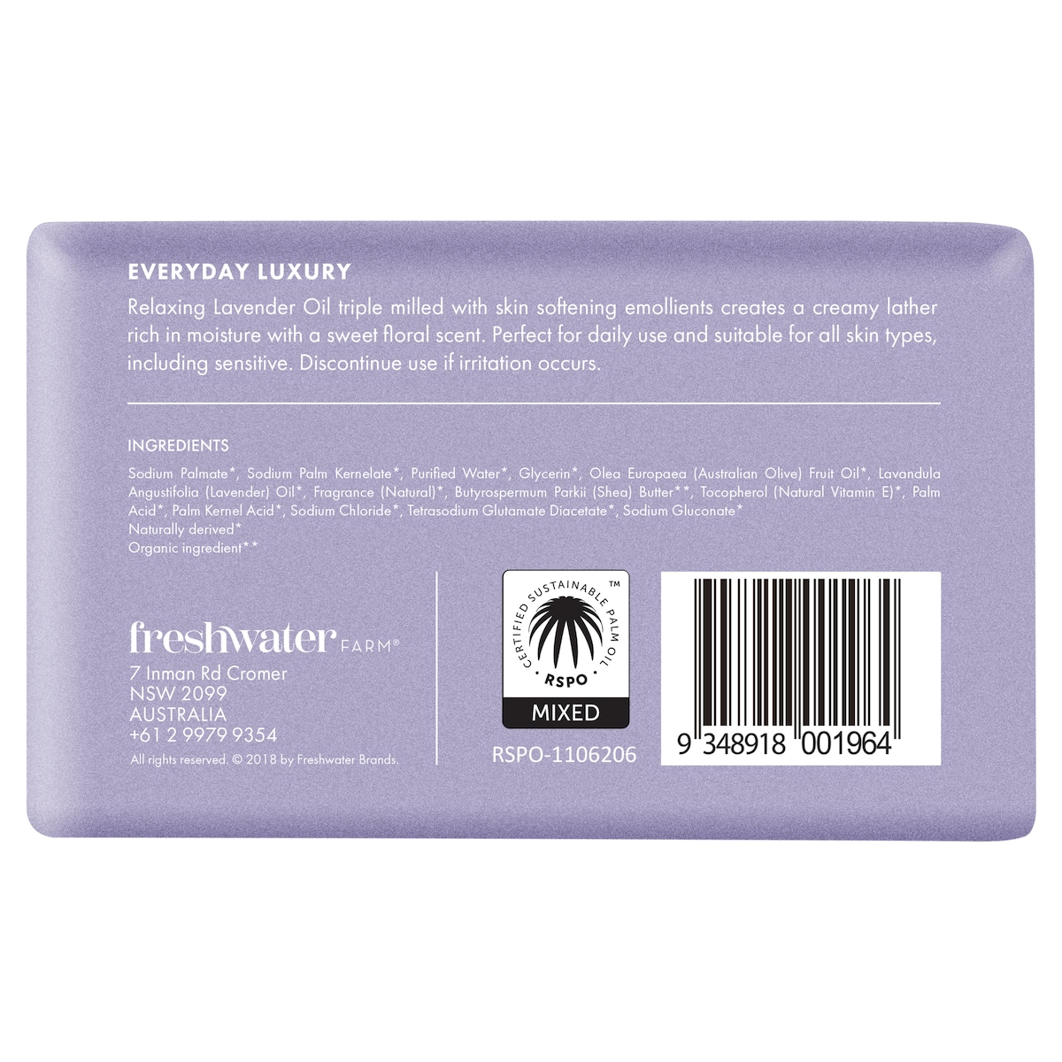 Freshwater Farm Lavender Oil Body Bar 200g