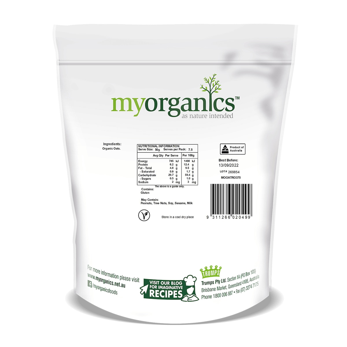 My Organics Rolled Oats 375g