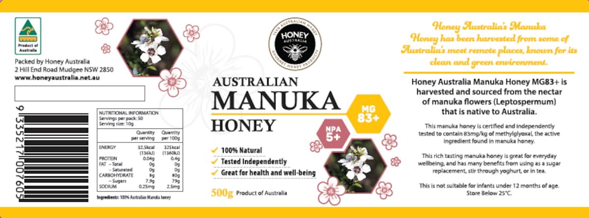 Honey Australia Australian Manuka Honey MGO 83+ 500g