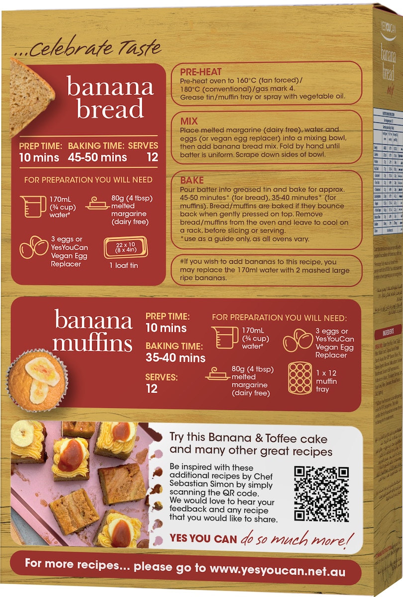 YesYouCan Banana Bread Mix 450g