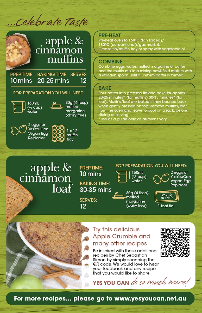 YesYouCan Apple & Cinnamon Muffin Mix 400g