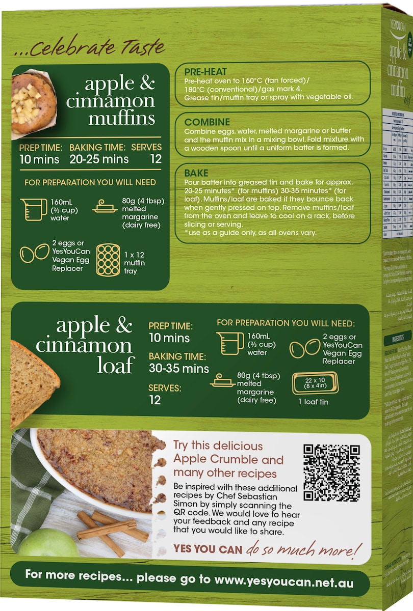 YesYouCan Apple & Cinnamon Muffin Mix 400g