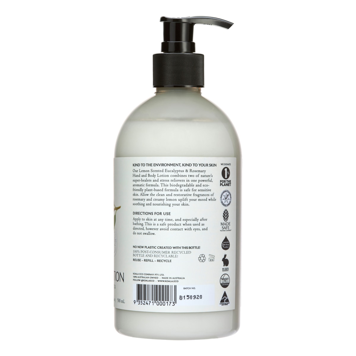 Koala Eco Hand & Body Lotion Lemon Eucalyptus & Rosemary 500ml