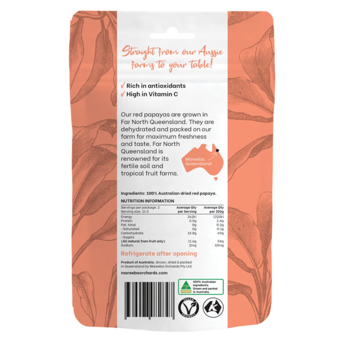 Mareeba Orchards Australian Dried Red Papaya 43g