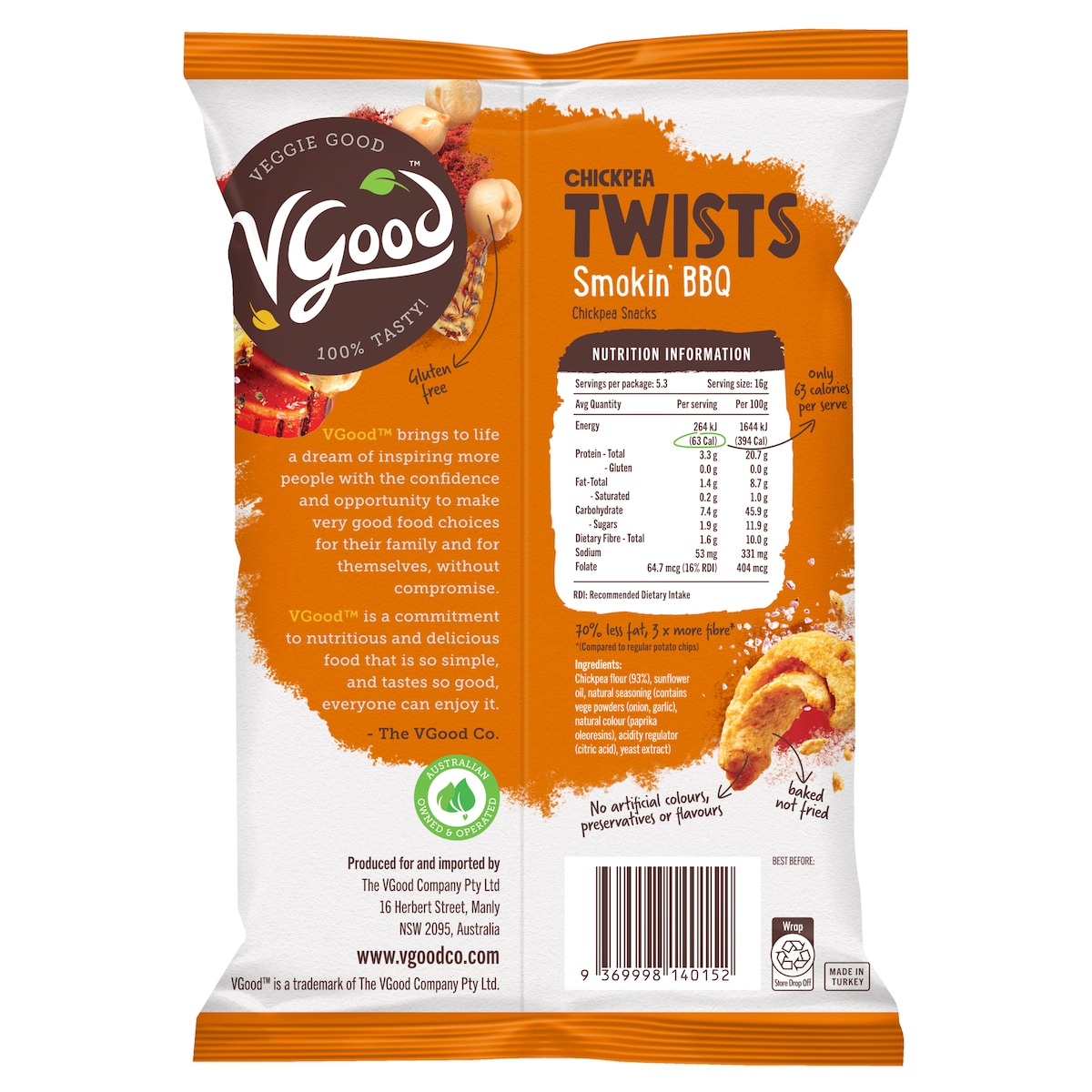 VGood Chickpea Twists Smokin BBQ 85g