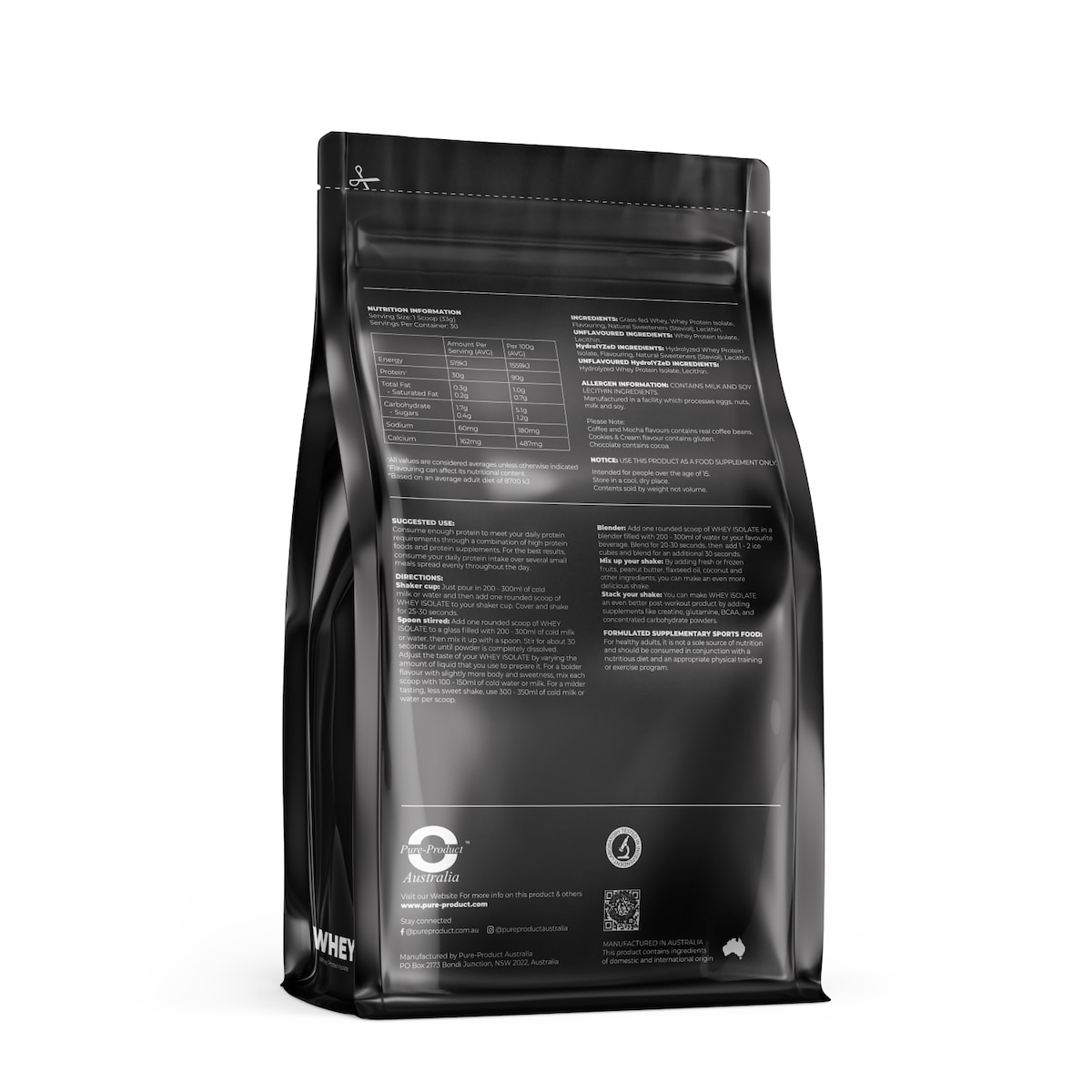 Pure Product Australia Whey Protein Isolate Chocolate 1kg