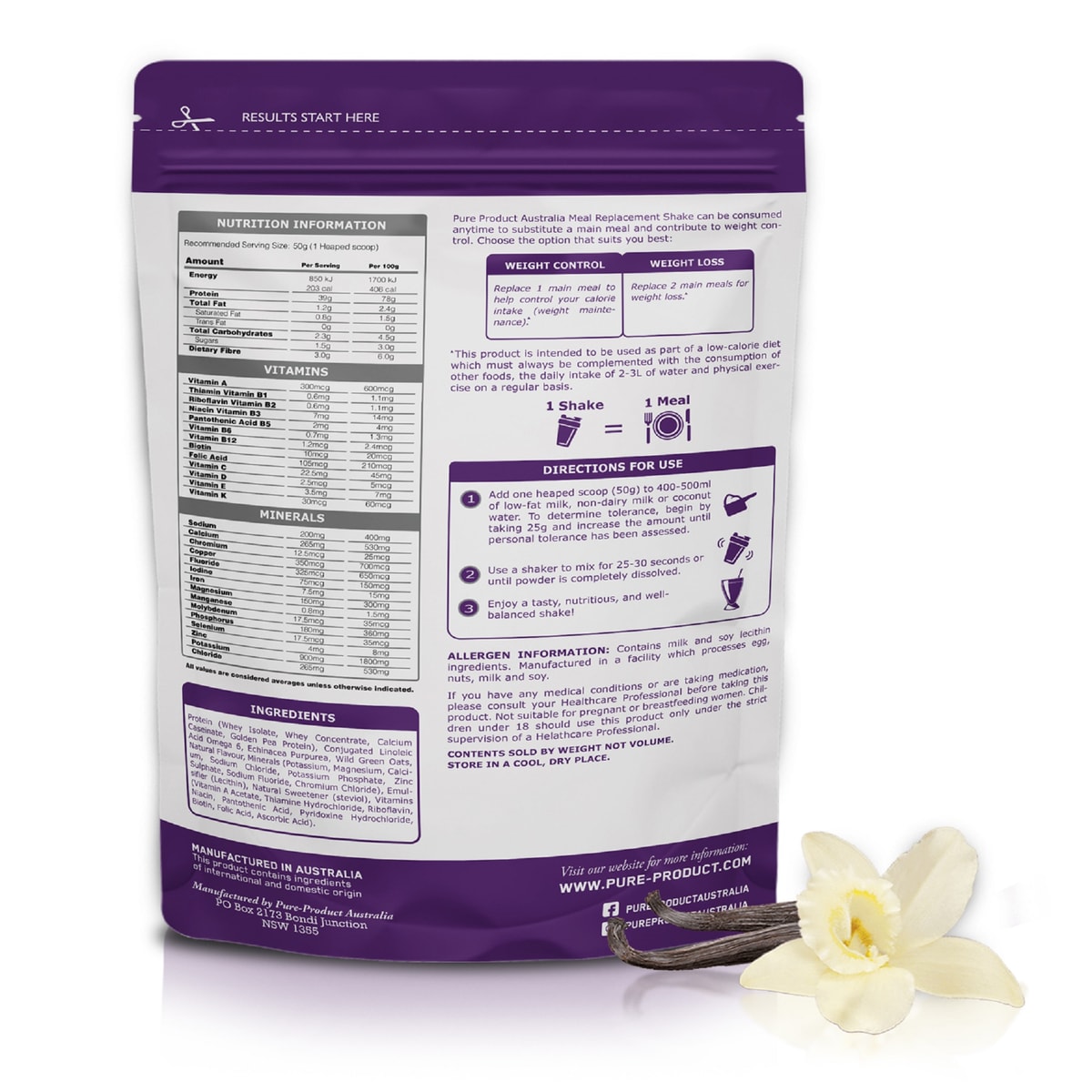 Pure Product Australia Meal Replacement Shake Vanilla 1kg