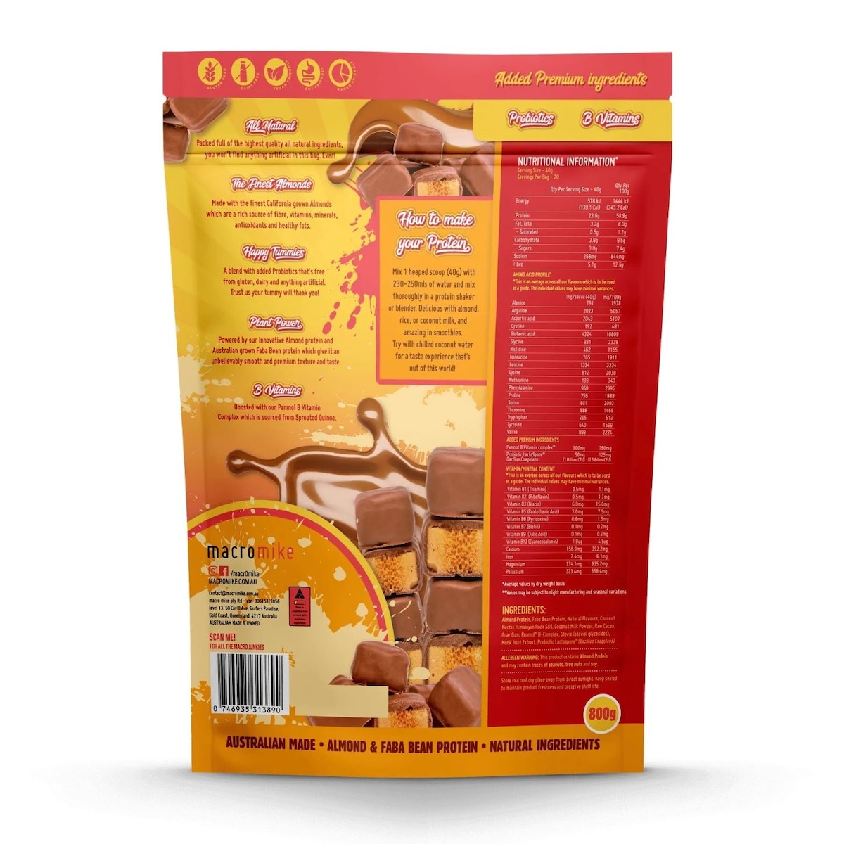 Macro Mike Premium Almond Protein Choc Honeycomb 800g