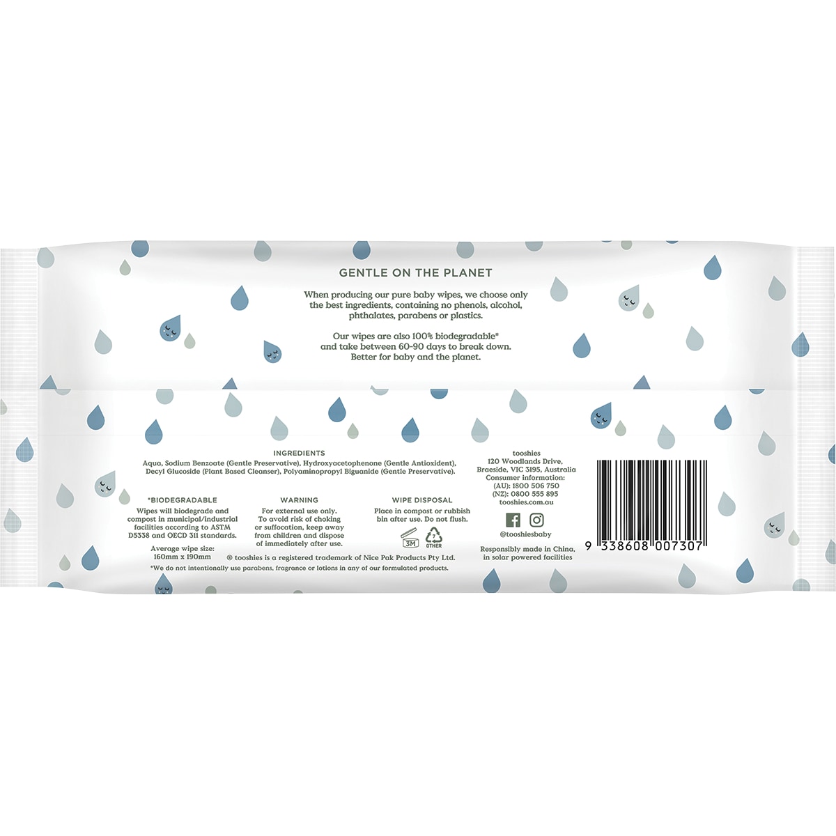 Tooshies by Tom Pure Water Baby Wipes 70 Pack