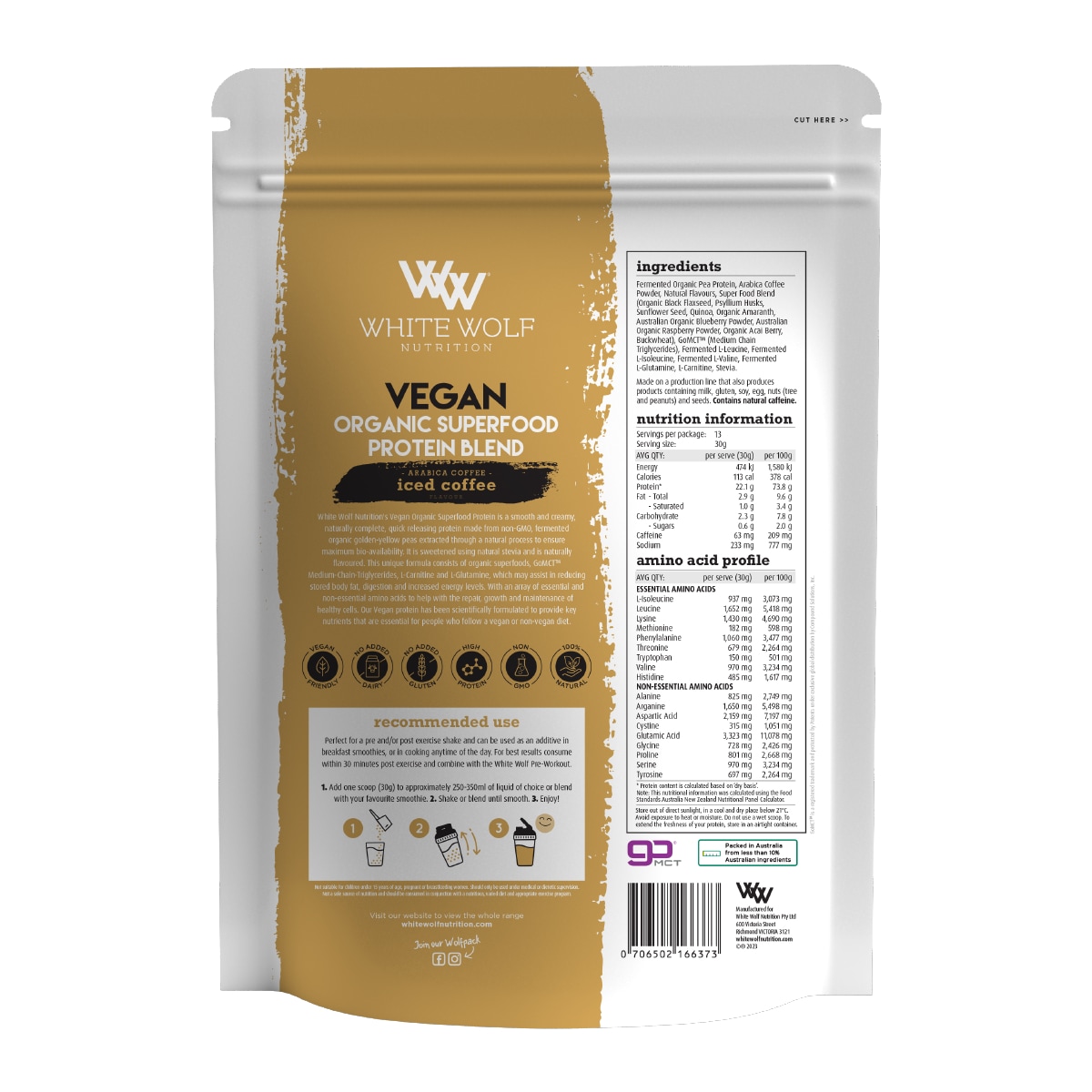 White Wolf Nutrition Vegan Protein With Superfoods Iced Coffee 1Kg